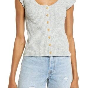 LAST CHANCE: Madewell Shaw Button Front Marbled Knit Shirt - Blue + Grey